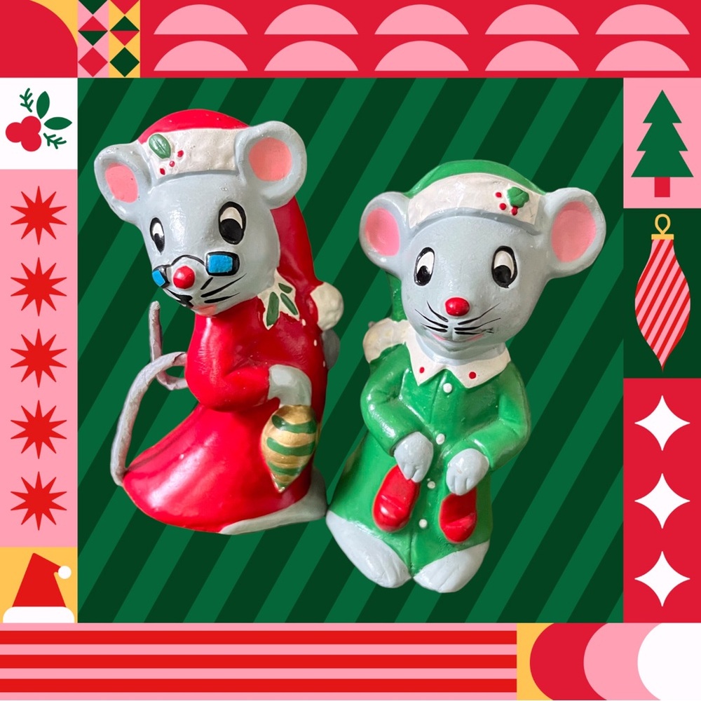 Vintage Christmas Mouse Figurines 1960s Japan